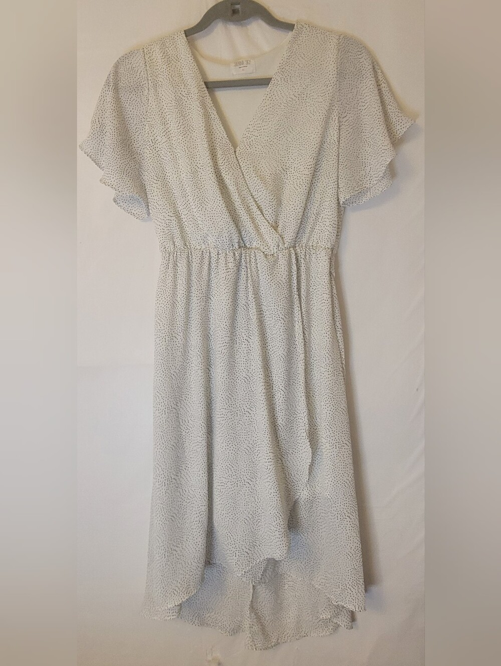 Sienna Sky White Dress with Black Dot Print High-Low Hem